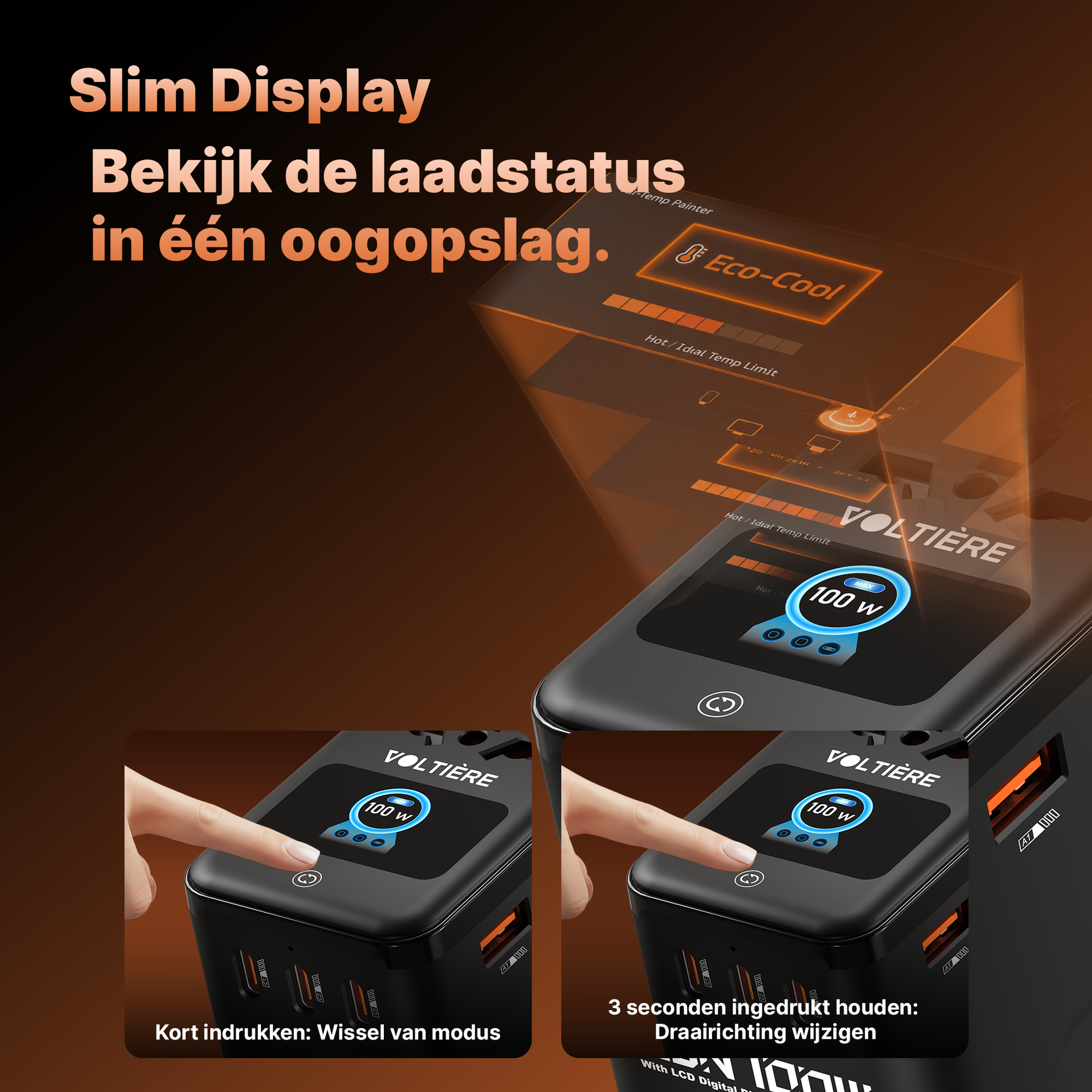 Voltière Wereldstekker 100W met Smart Display - Universele reisstekker voor 200+ Landen - Snellader voor Laptop & Telefoon - Reisstekker Wereld: Amerika (USA), Engeland (UK), Australië (AUS) & Europa (EU)