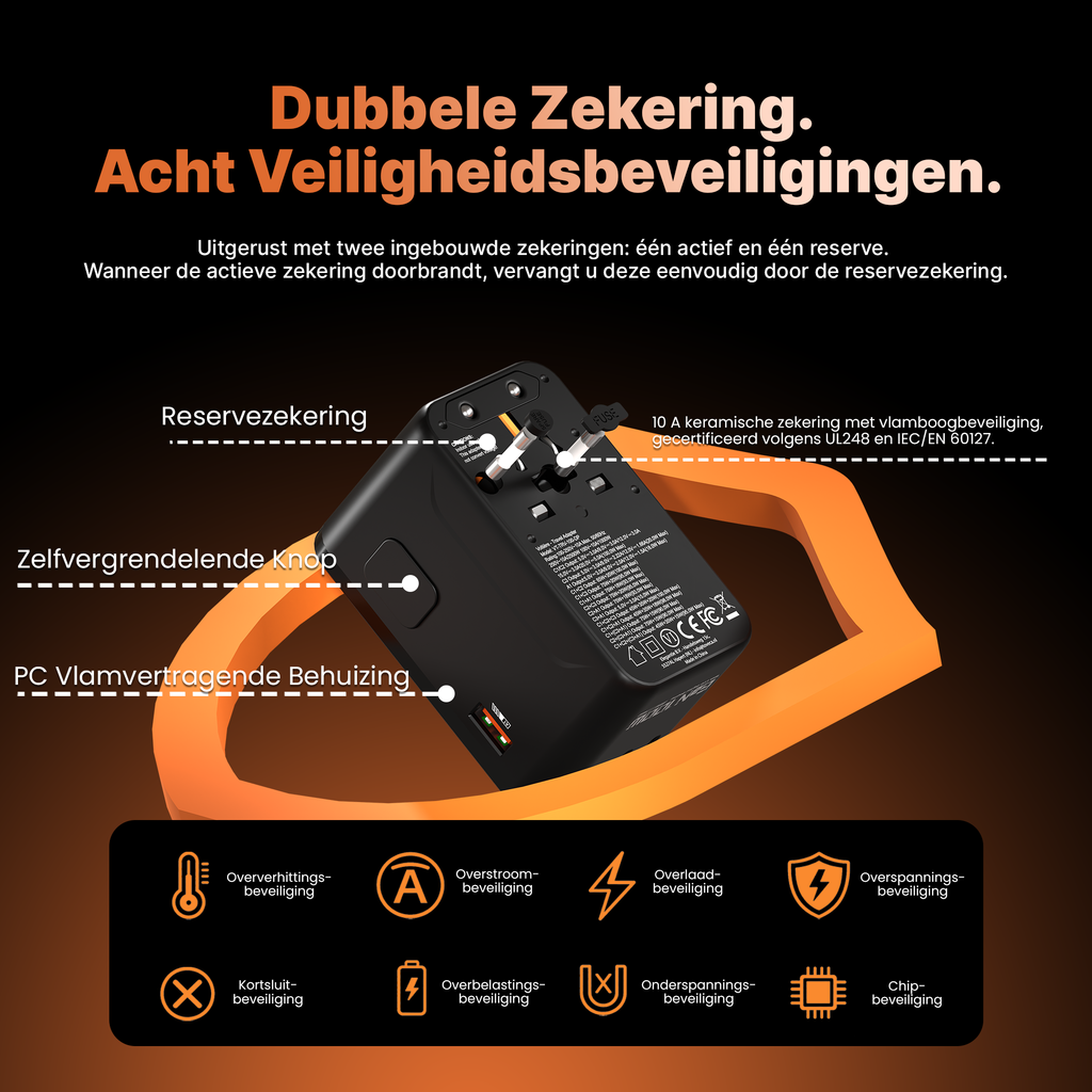 Voltière Wereldstekker 100W met Smart Display - Universele reisstekker voor 200+ Landen - Snellader voor Laptop & Telefoon - Reisstekker Wereld: Amerika (USA), Engeland (UK), Australië (AUS) & Europa (EU)