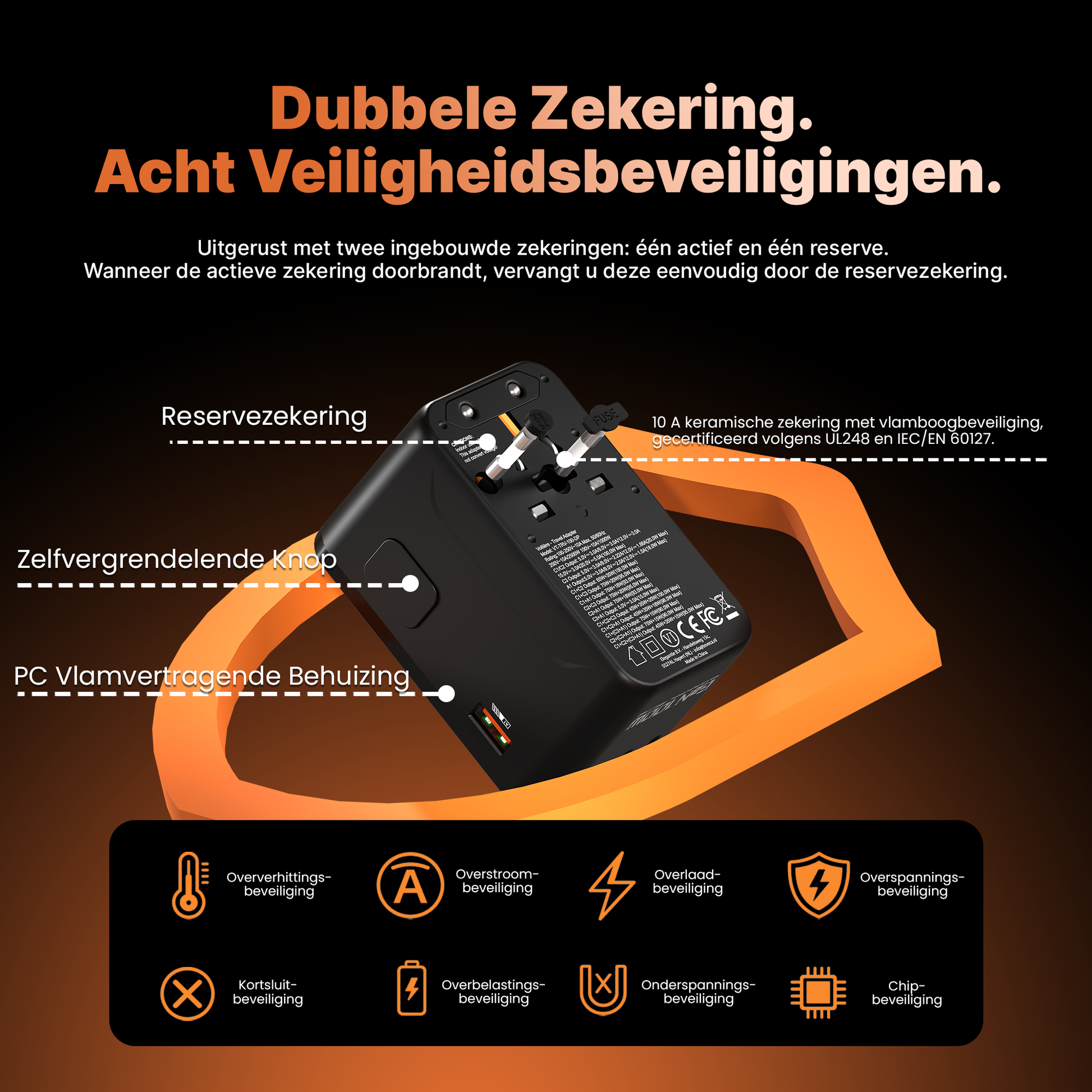 Voltière Wereldstekker 100W met Smart Display - Universele reisstekker voor 200+ Landen - Snellader voor Laptop & Telefoon - Reisstekker Wereld: Amerika (USA), Engeland (UK), Australië (AUS) & Europa (EU)