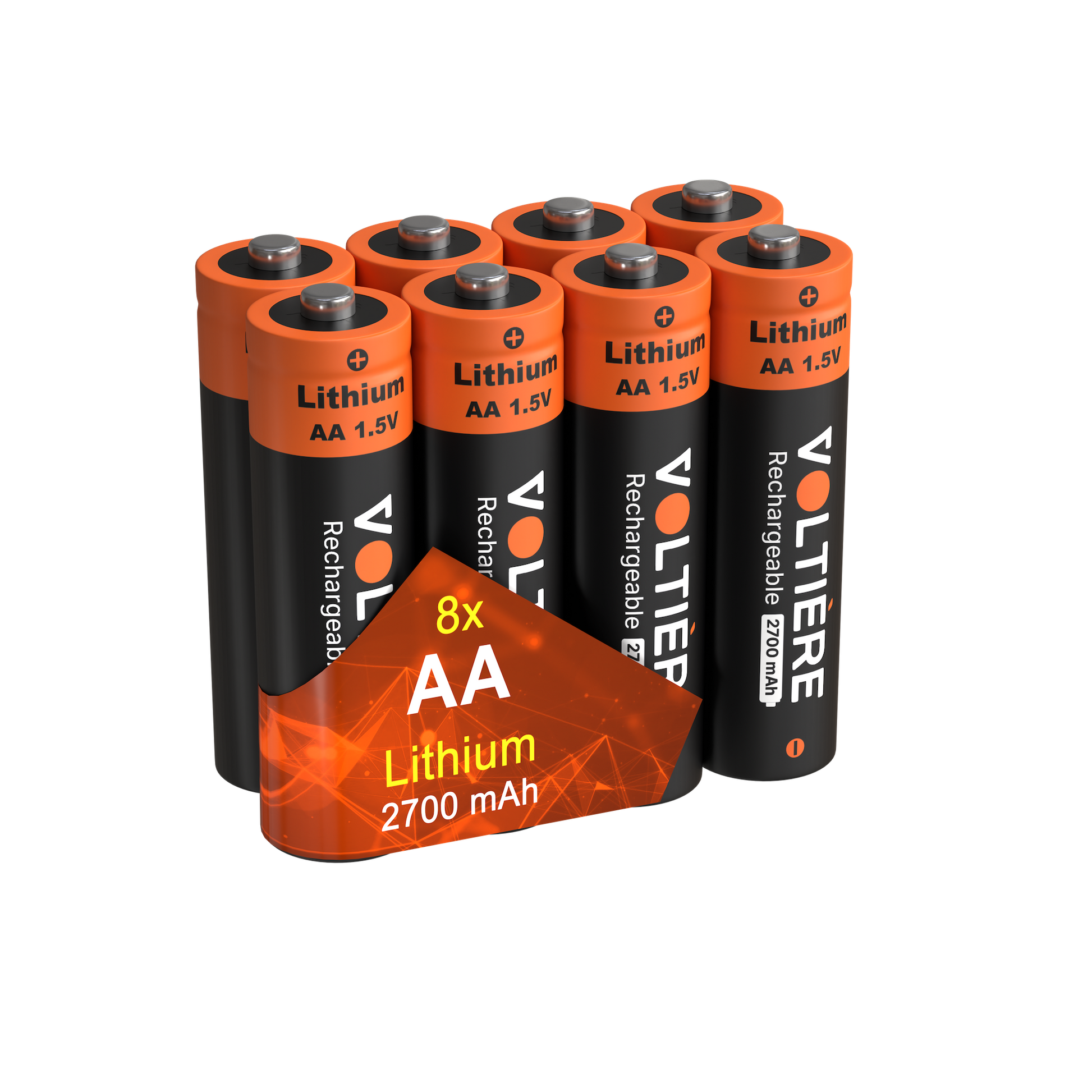 Voltière 8-Pack Oplaadbare Lithium Batterijen AA - 2700 mAh 1.5V Oplaadbare Batterijen AA - 8 Stuks