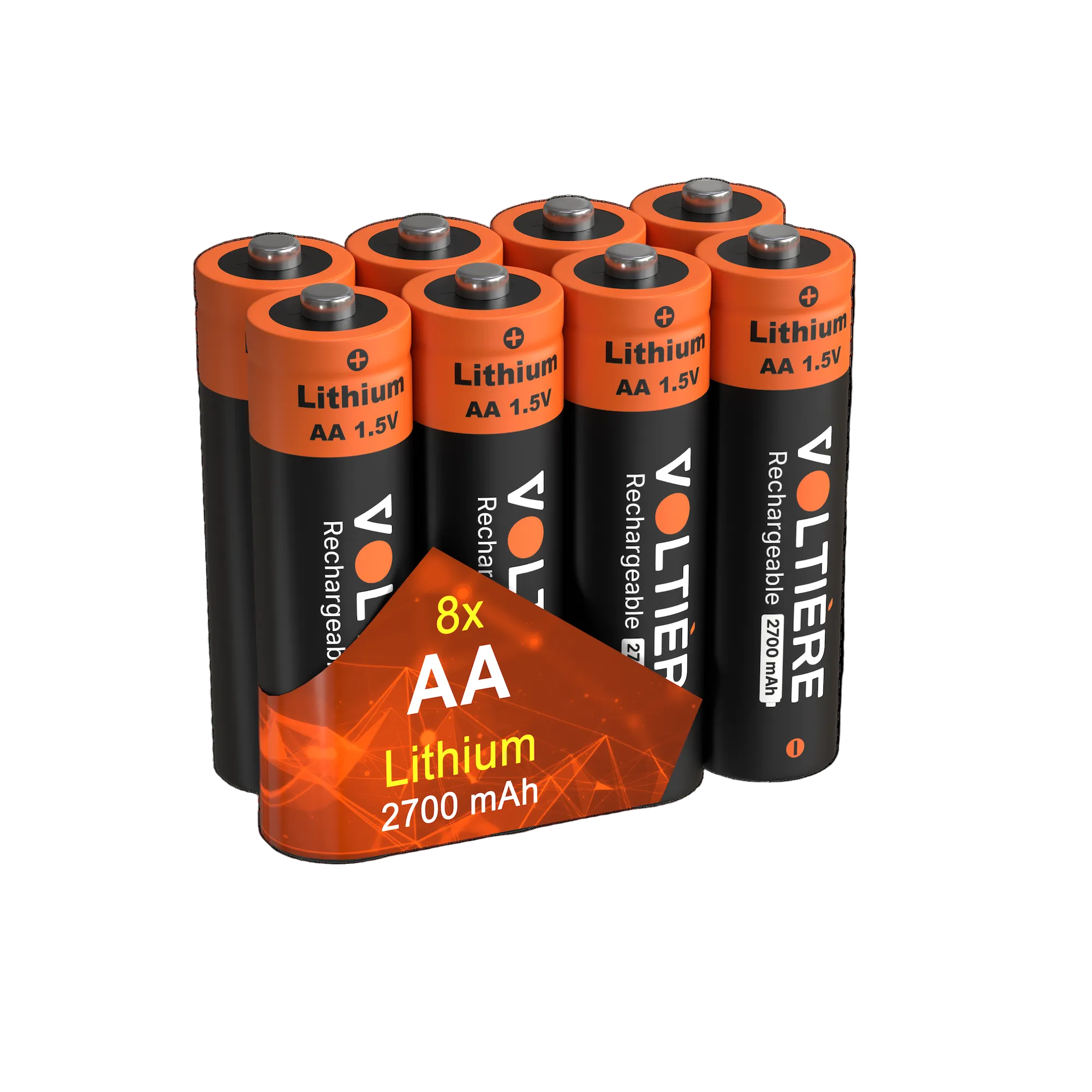 Voltière 8-Pack Oplaadbare Lithium Batterijen AA - 2700 mAh 1.5V Oplaadbare Batterijen AA - 8 Stuks